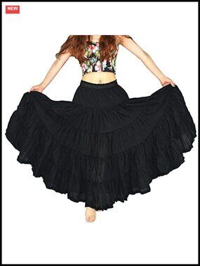 Pleated Cotton 5 Tiered Maxi Skirt A-Line Full Flowy Long Dance Skirt